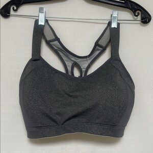 Gray Heathered Sports Bra with Geometric Racerback